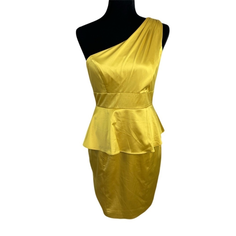 ✅ Jessica Simpson Gold Yellow one shoulder dress 6